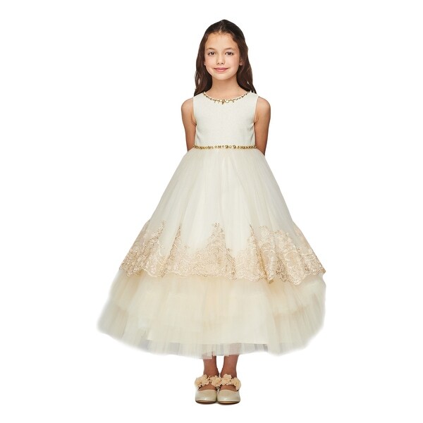 girls gold flower girl dress