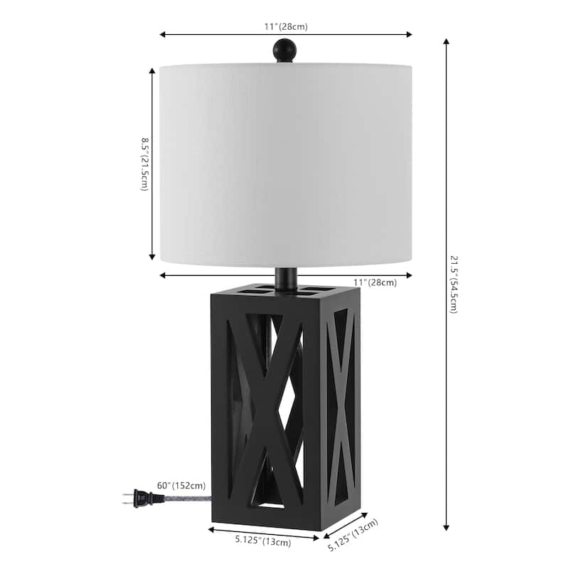 Ibiza 21.5" Farmhouse Wood LED Table Lamp, Brown (Set of 2), by JONATHAN Y