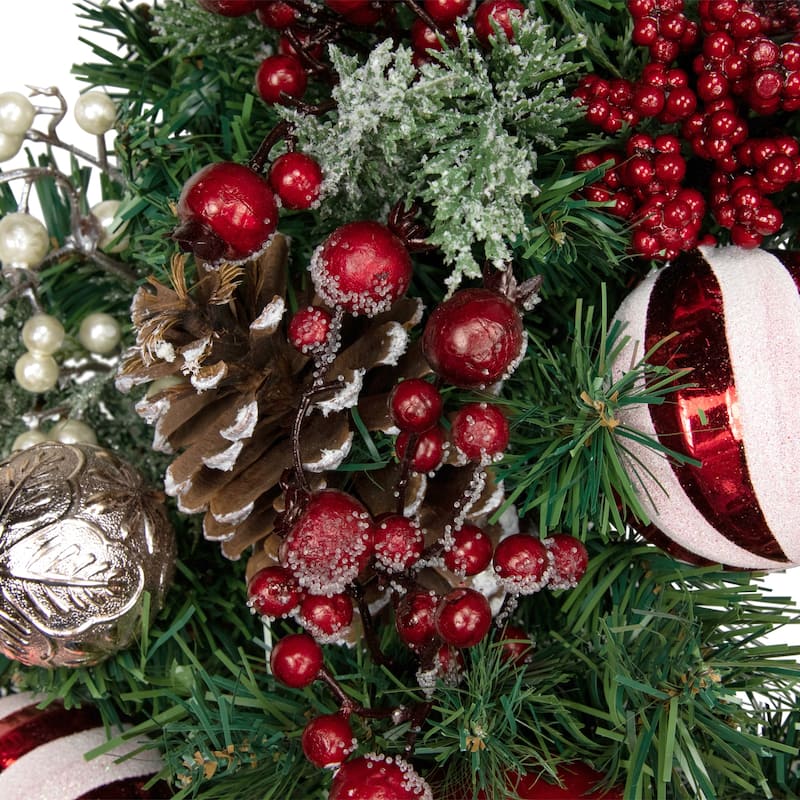 Green Red White Peppermint Decorated Artificial Christmas Wreath 29"