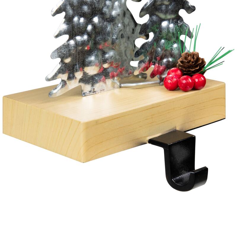 8.5" Silver Brown Metal Deer Trees Christmas Stocking Holder