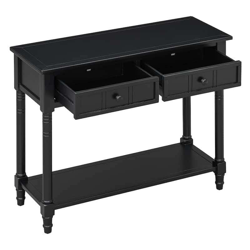 2 Tier Narrow Console Table Entryway Side Table with 2 Drawers and Bottom Storage Shelf