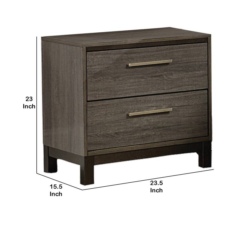 Gray/Brown 2 Drawer 23.25 in. W Nightstand with Sturdy Hardware and Ample Storage