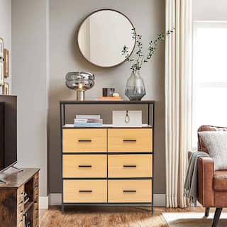 Black and Brown Manufactured Wood 6-Drawer 1-Shelf Accent Chest