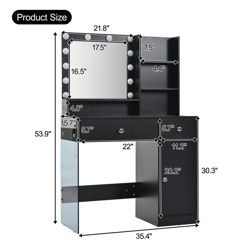 Vanity Dresser with Mirror and Stool Set Storage Drawers Luxury Furniture