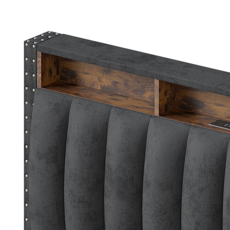Full / Queen / King Size Platform Bed Frame with Upholstered Storage Headboard and 4 Drawers