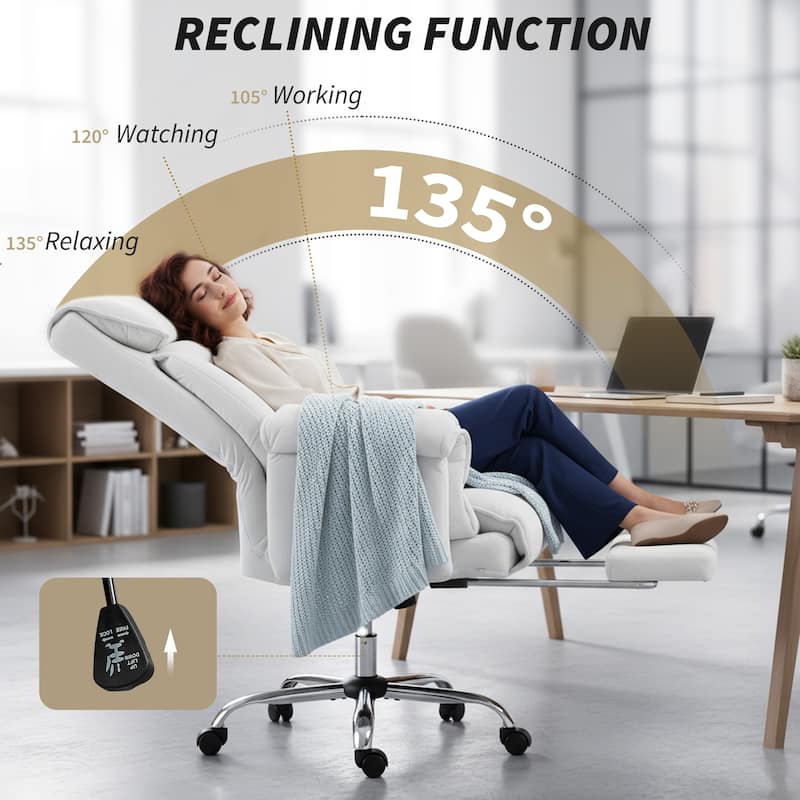 HOMCOM Executive Office Chair with Footrest, Reclining Swivel Computer Chair with High Back, Thick Cushion,Adjustable Height