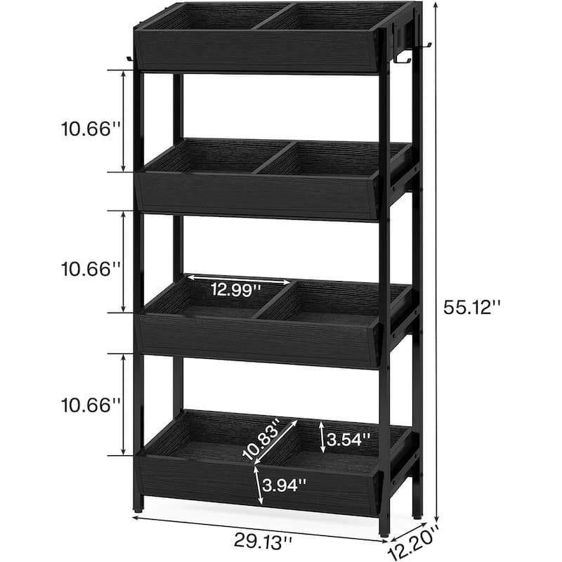 4 Tier Retail Display Rack Stand with Particleboard Shelves Metal Frame and Hooks for Store Kitchen or Office Organization
