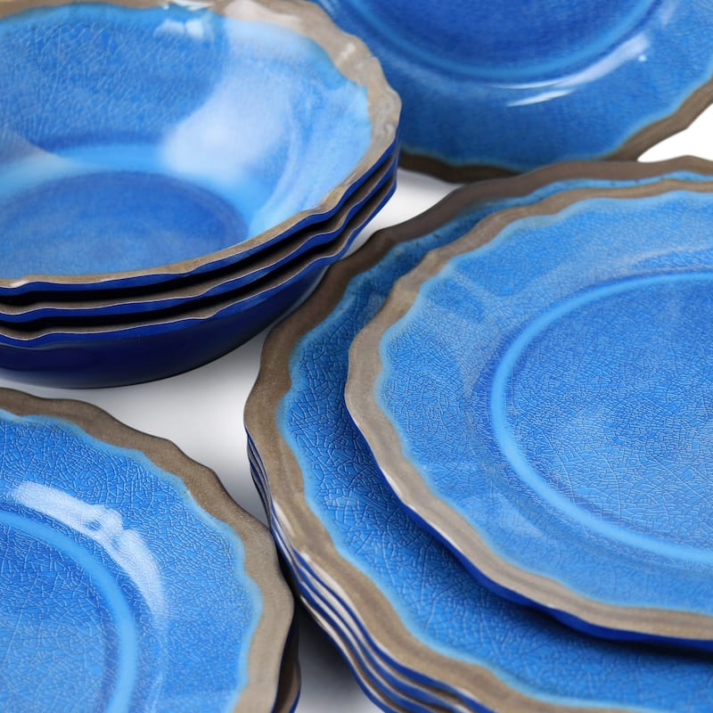 12 Piece Crackle Melamine Dinnerware Set in Azure