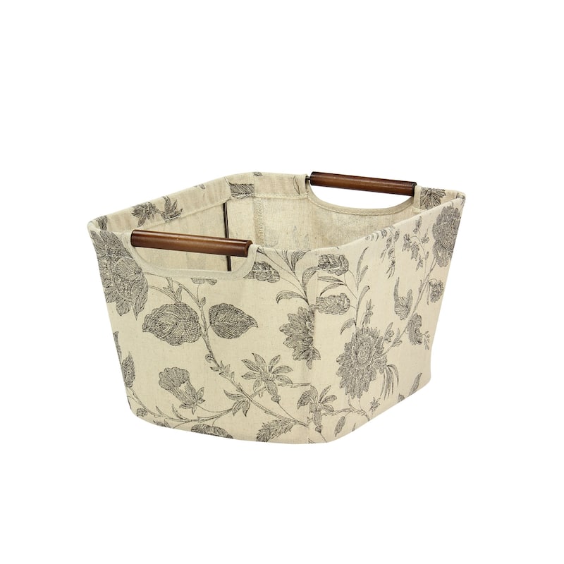 Household Essentials Storage Bin with Wood Handles, Floral - Small