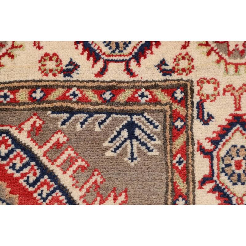 Brown Geometric Kazak Oriental Accent Rug Handmade Wool Carpet - 2'10" x 4'0"