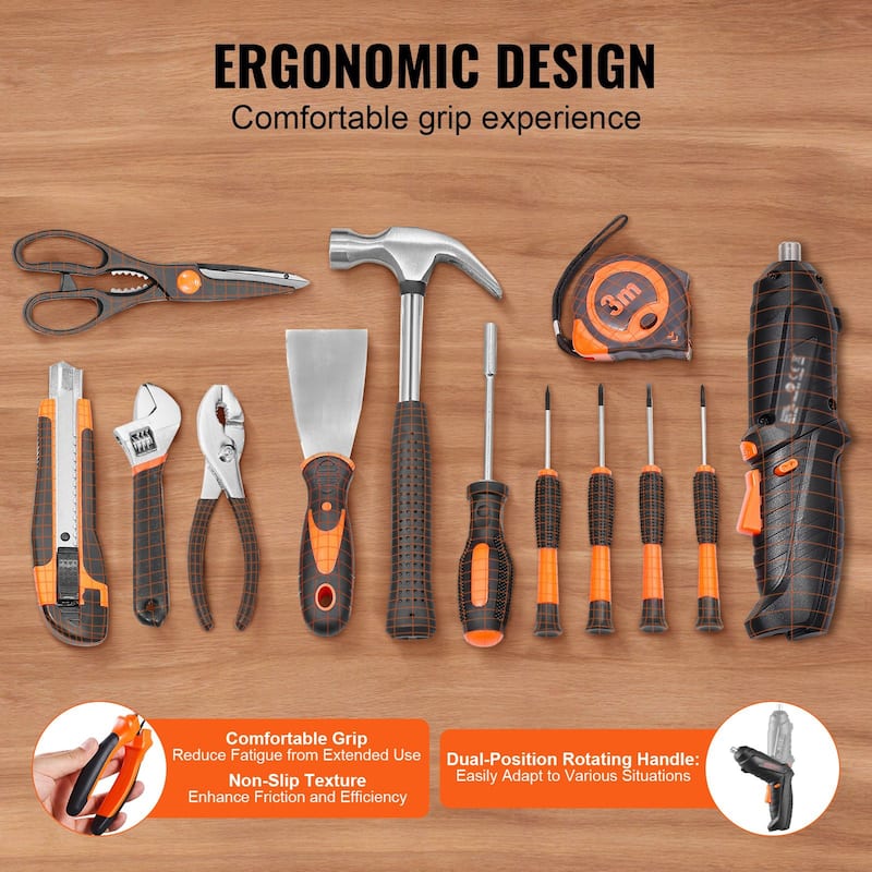 96-Piece Tool Set with Rechargeable Electric Screwdriver Home Repair and Maintenance Tools - 14.17 x 10.43 x 3.70 inch