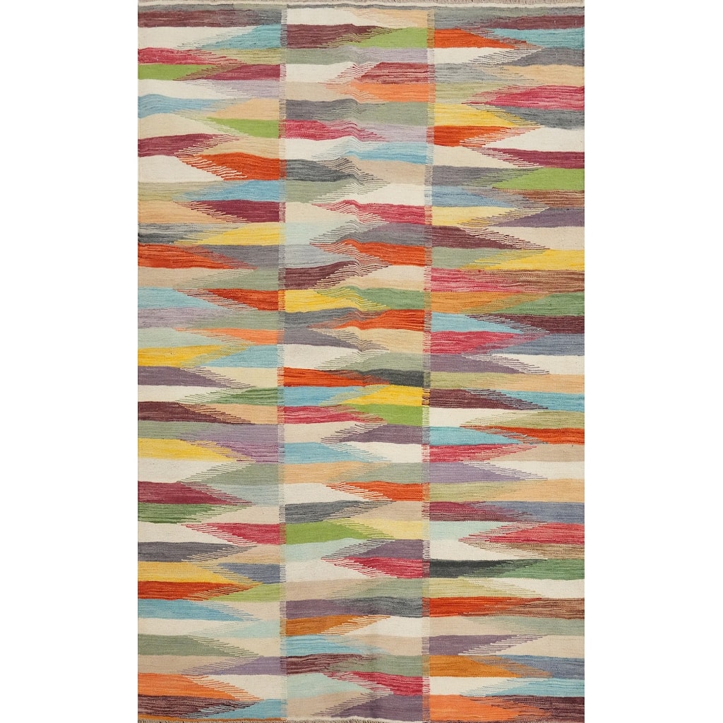 Hand Woven Oriental 100% Wool Carpet Southwestern Modern Multi-Colored Kilim Area Rug - 6' 0'' X 4' 3''