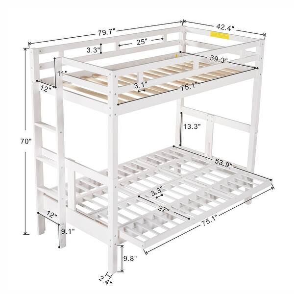Space Saving Pine Wood+MDF Twin over Full Bunk Bed,Down Bed can be Converted into Daybed.
