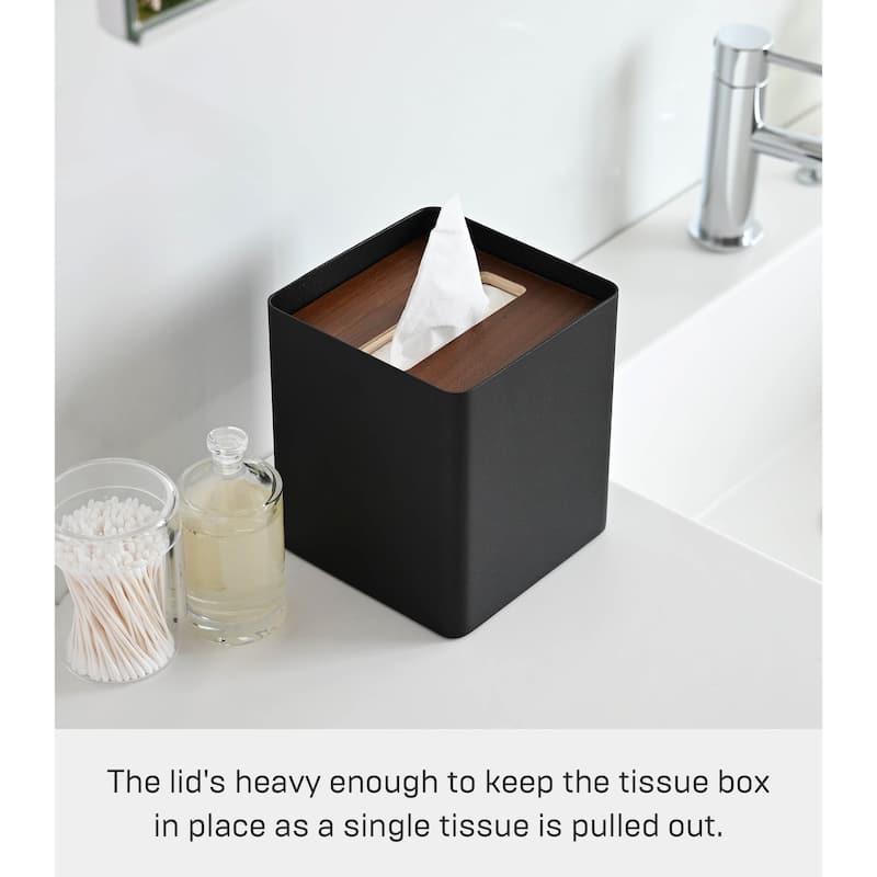 Yamazaki Home Tissue Box Cover - Square, Steel, Lid - L 5.12 x W 5.12 x H 6.1 inches