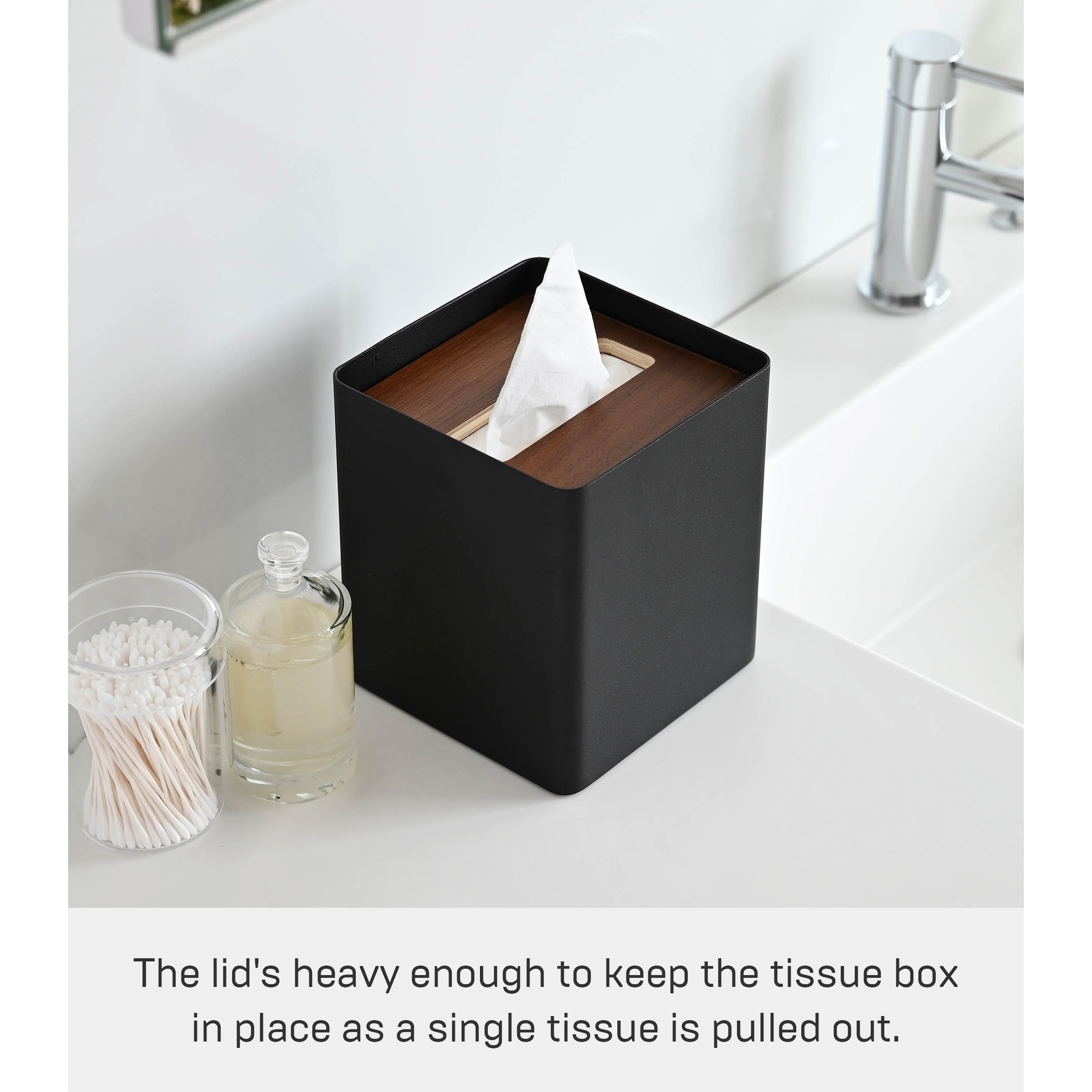 Yamazaki Home Tissue Box Cover - Square, Steel, Lid - L 5.12 x W