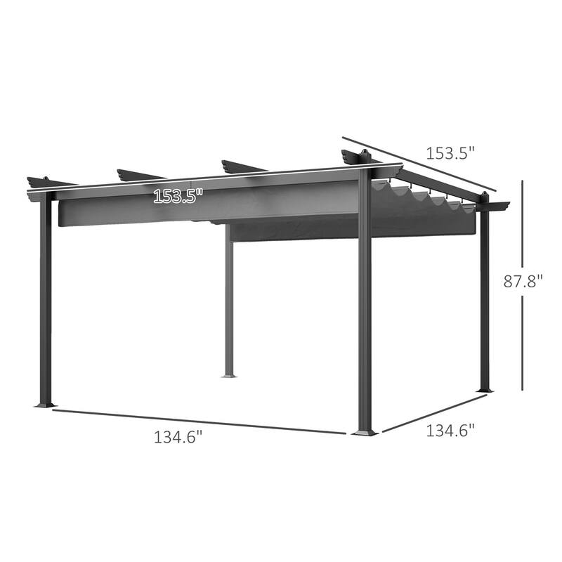 Retractable Aluminum Pergola with 180g Polyester Canopy UPF 30 Plus Gray White for Patio Garden or Terrace