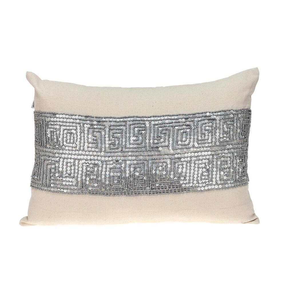 Glam Off White with Golden Sequins Lumbar Throw Pillow