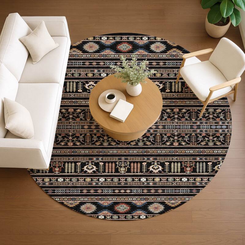 Machine Washable Indoor/ Outdoor Boho Moroccan Chantille Rug