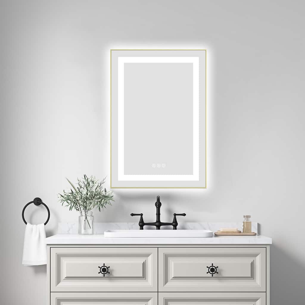 20" x 30" LED Bathroom Mirror with Front and Backlight, Wall Mounted Vanity Mirror with Aluminum Frame, Anti-Fog