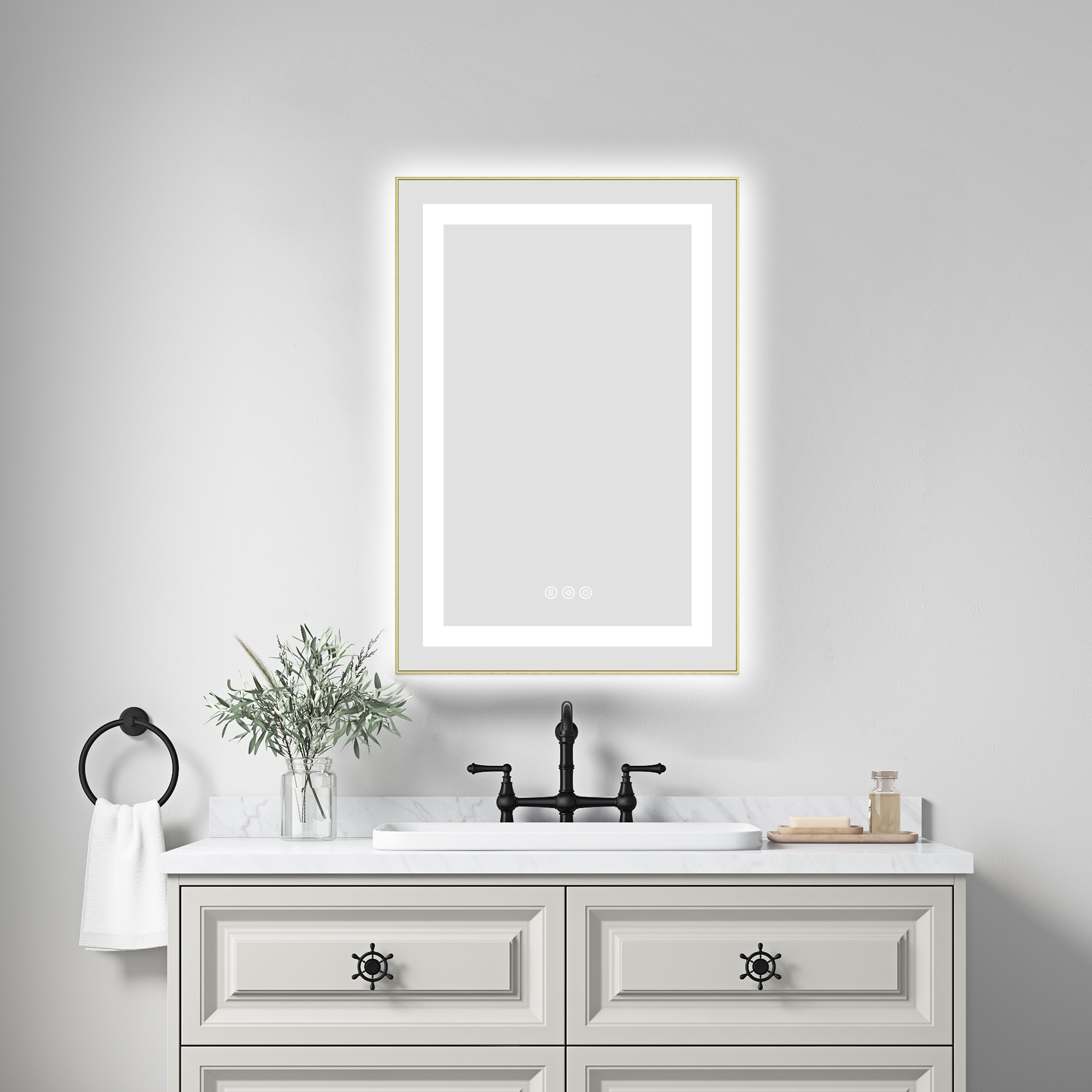 20" x 30" LED Bathroom Mirror with Front and Backlight, Wall Mounted Vanity Mirror with Aluminum Frame, Anti-Fog