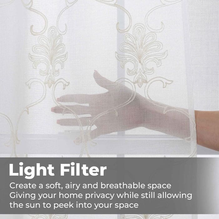 Superior Embroidered Elegant Scroll Sheer Grommet Curtain Panel - (Set of 2)