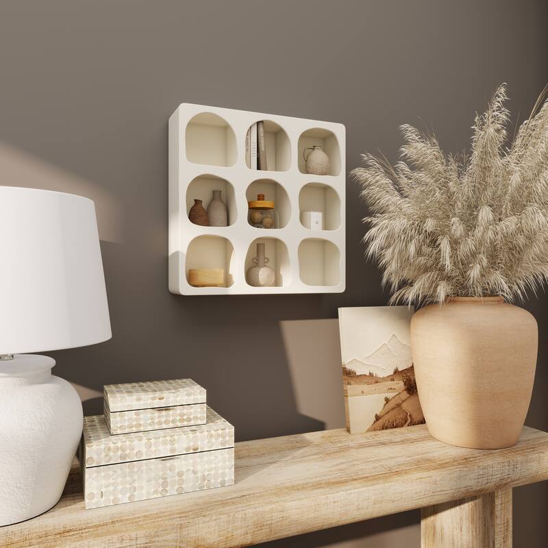 Cream or Black Wood 9 Shelf Geometric Room Wall Shelf