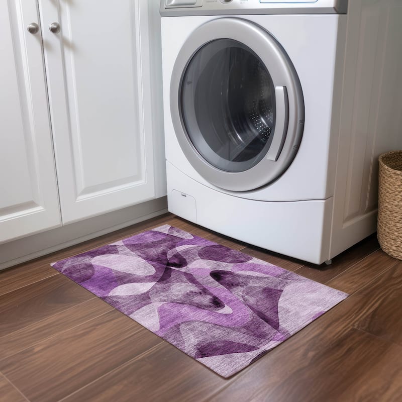 Machine Washable Indoor/ Outdoor Modern Chantille Rug - Purple - 1'8" x 2'6"