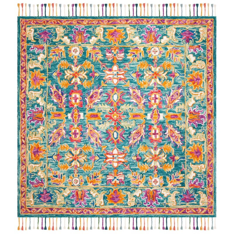 SAFAVIEH Handmade Aspen Soudabeh & Eclectic Floral & Botanical - 7' x 7' Square - Turquoise/Purple