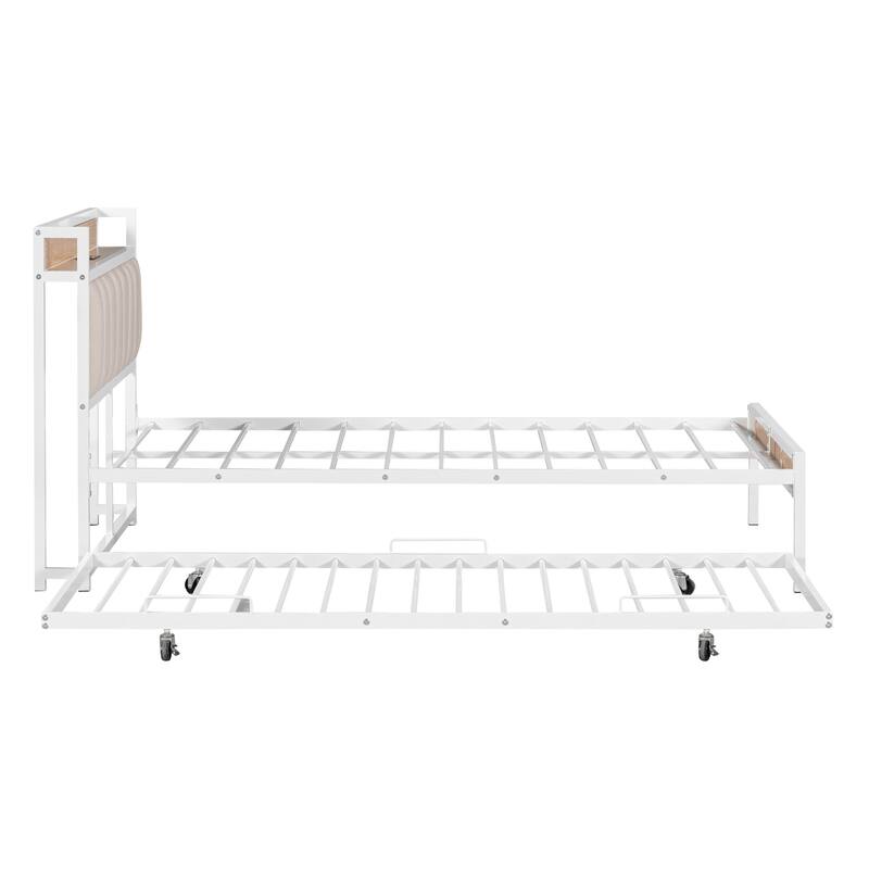 HomeRoots White Metal Full Bed Frame With Trundle