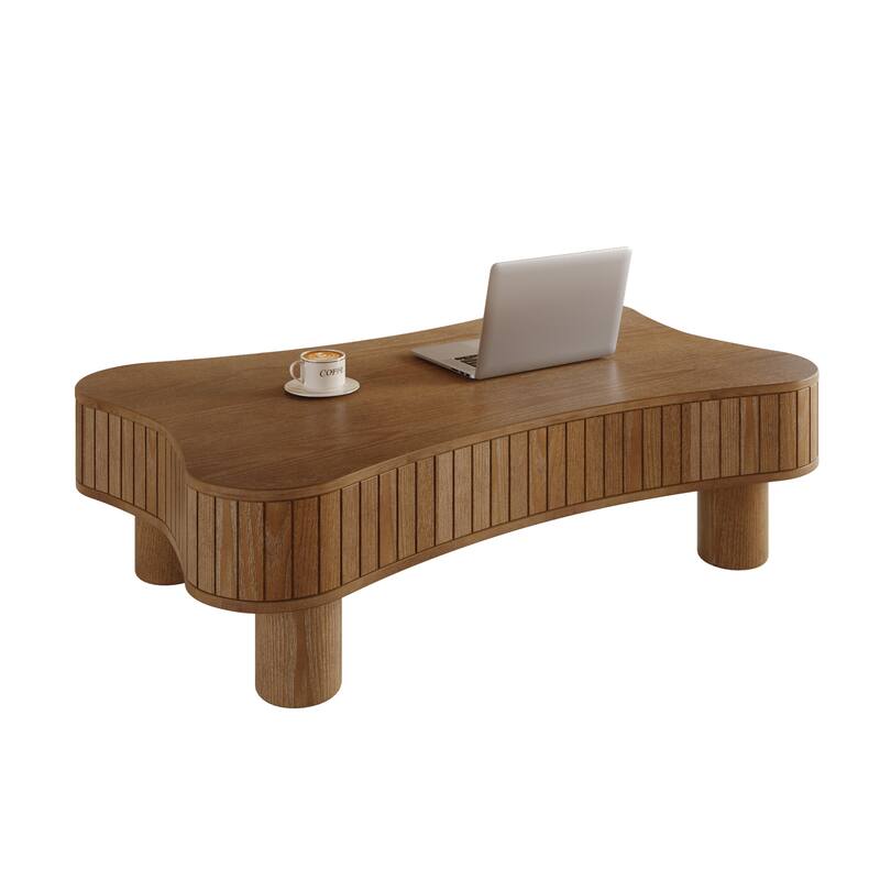 Lift Top Coffee Table for Living Room 42" Fluted Panel Hidden Storage, Silent Hydraulic Lift, Curved Safety Corners,Natural Wood
