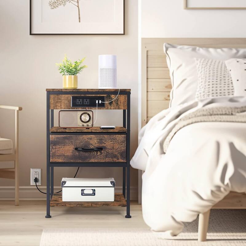 Nightstand with Charging Station with Drawer