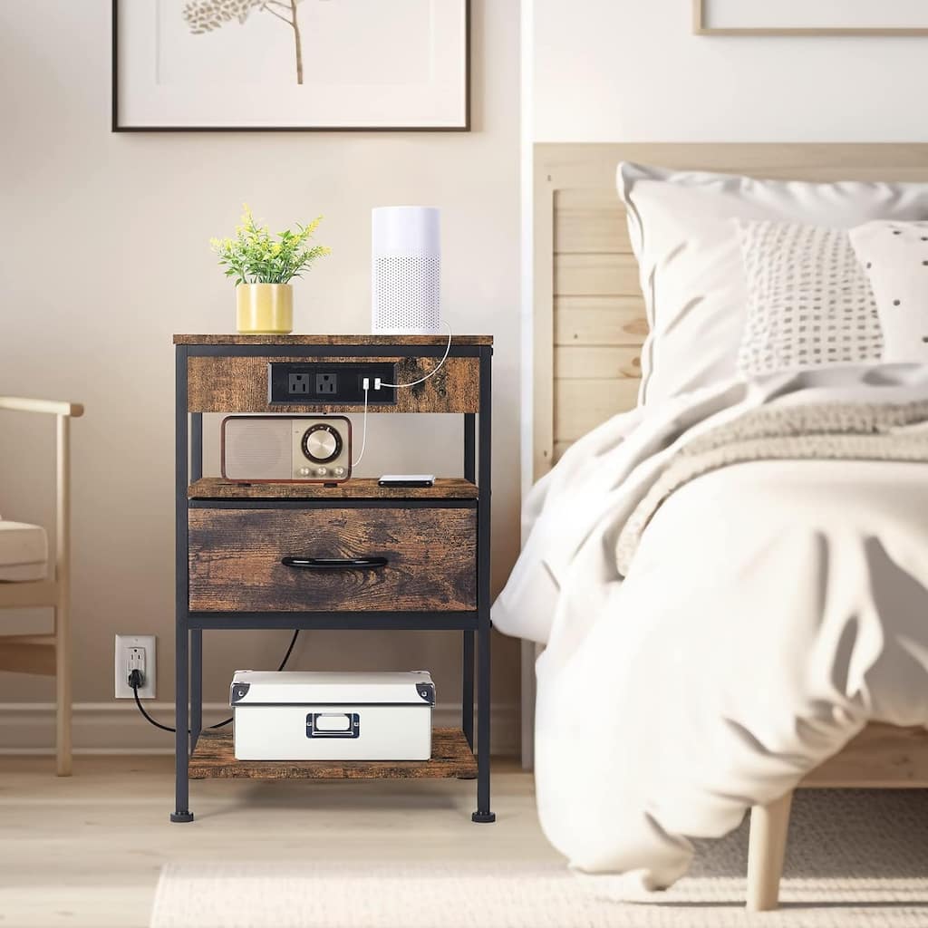 Nightstand with Charging Station with Drawer