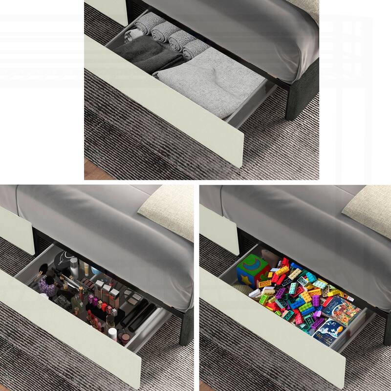 Modern Queen Size Velvet Platform Bed with Built-in Dust-proof Drawers