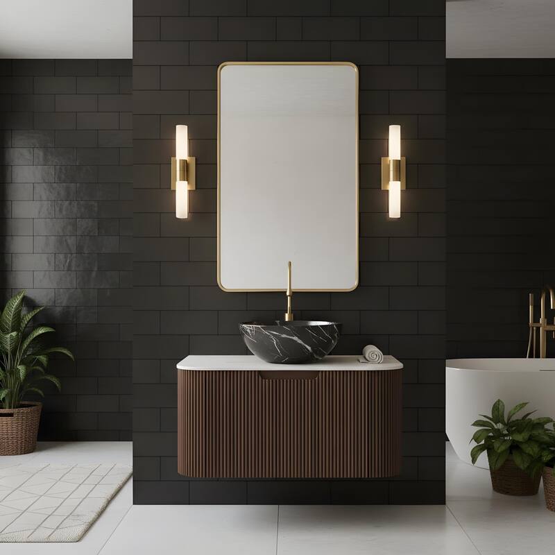 Wall Mounted Bathroom Vanity with Black Bowl Ceramic Basin