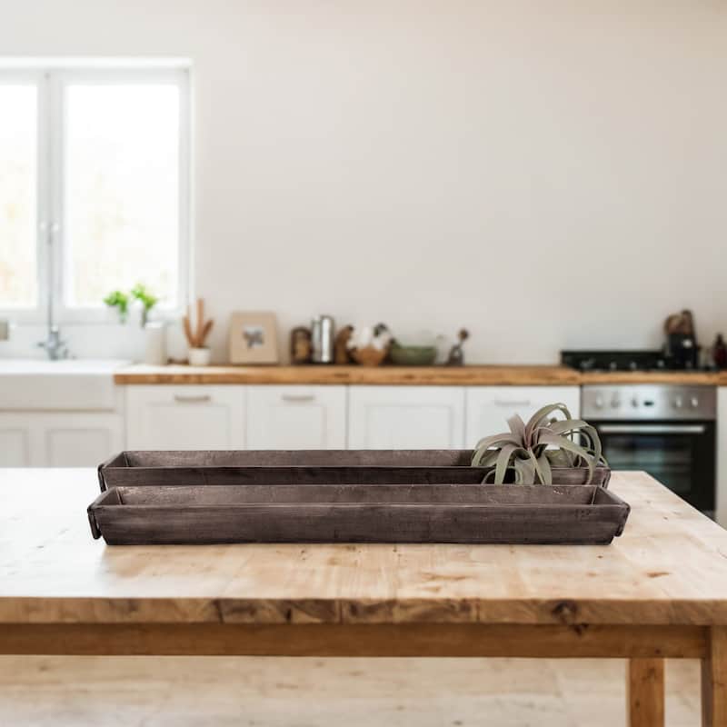 Decorative Slim Metal Tray with Handles - Set of 2 - 40", 36", Silver - 40.0"