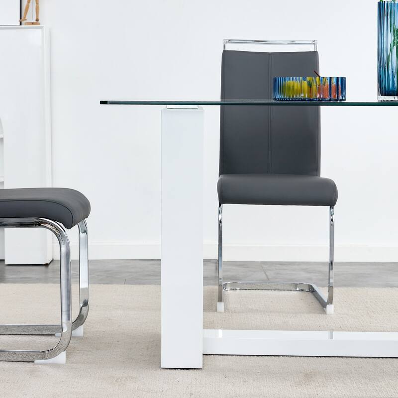 Glass Dining Table Large Modern Minimalist Rectangular for 6-8
