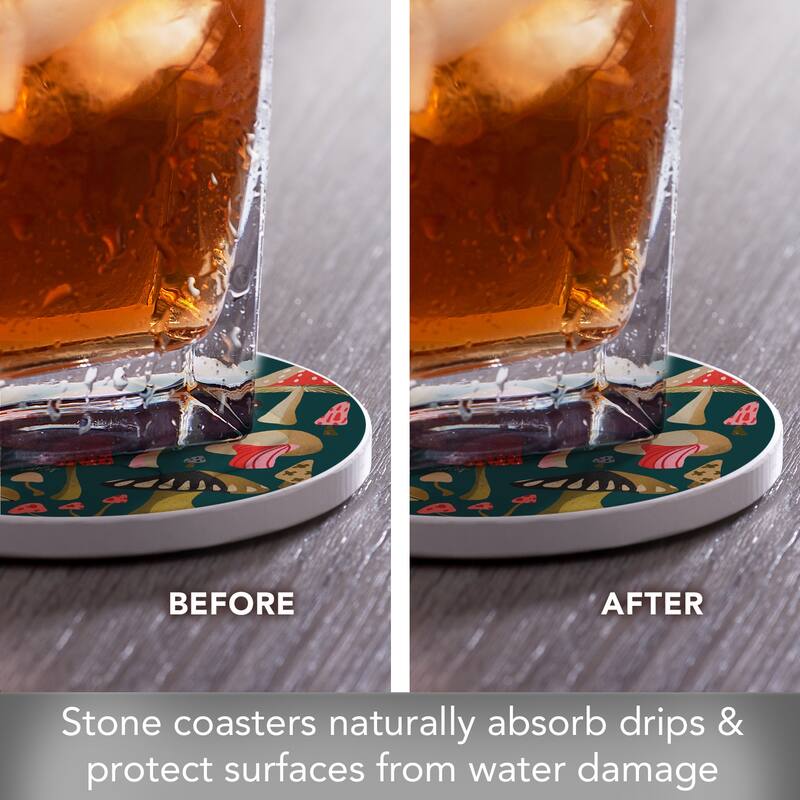 Jewel Branding 4 Pack Round Absorbent Stone Coasters with Protective Cork Backing Manufactured in The USA