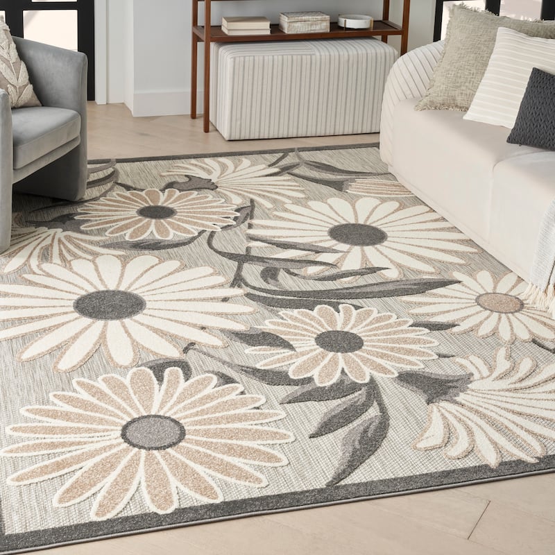 Nourison Aloha Indoor/Outdoor Floral Area Rug - 3'6" x 5'6" - Beige