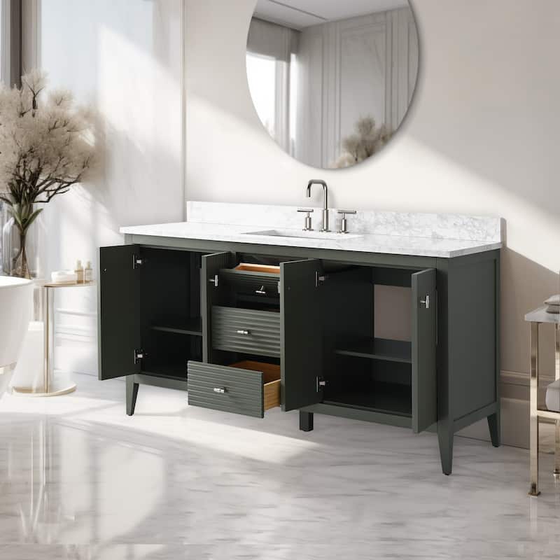 Vanity Art 60" Single Sink Bathroom Vanity Cabinet with Engineered Marble Countertop