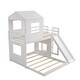 preview thumbnail 24 of 25, Twin over Full Wooden House Loft Bed with Ladder, Slide, and Guardrails on Top Bunk, Playhouse & Farmhouse Design