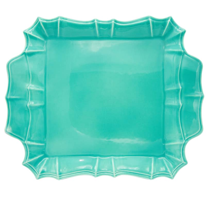 Euro Ceramica Chloe 16" Square Platter with Handles - Turquoise