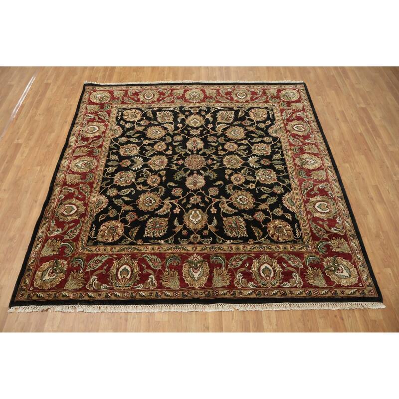 Hand Knotted Oriental 100% Wool Carpet Traditional All-Over Black Agra Area Rug - 8' 0'' X 8' 2''