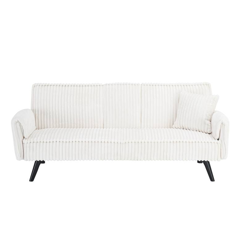 Corduroy Loveseat Sofa with Cup Holder and 1 Pillow, Sleeper Sofa Bed with Adjustable Backrest for Living Room