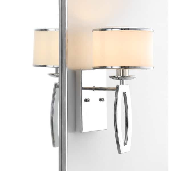 slide 2 of 2, SAFAVIEH Lighting Lenora Chrome Drum Sconce (Set of 2) - 6"W x 8"D x 13"H