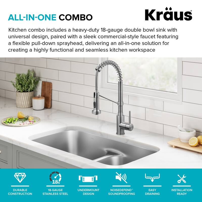 Kraus Kitchen Combo Set with 33-inch 16 Gauge Undermount Kitchen Sink - Stainless Steel