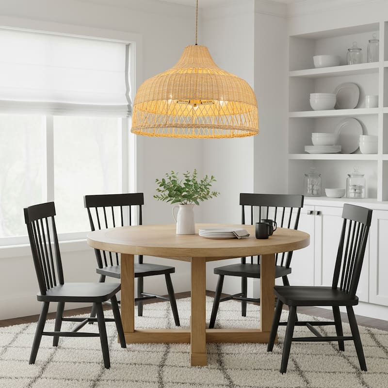 Lumara 3-Light Rattan Large Dome Pendant, Coastal Boho - Handwoven - 24" Wide