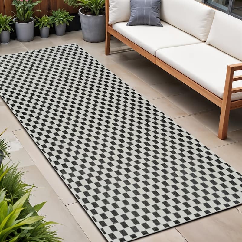 Tava Sleek Geometric Weather Resistant Trendy Modern Runner Outdoor Rug - 8' Runner - Multi