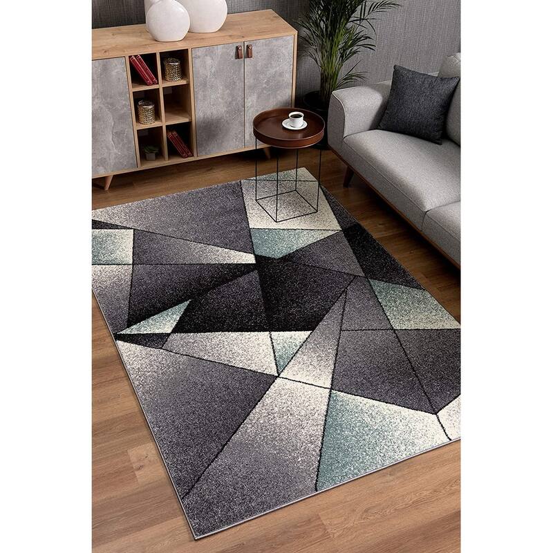 HomeRoots 4' X 6' Gray And Blue Prism Pattern Area Rug