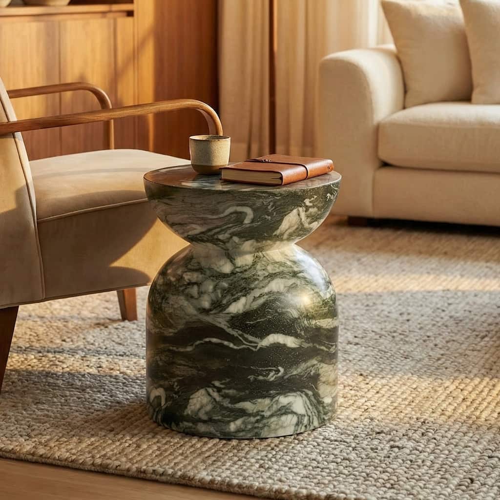 Studio London Marble Effect Side Table and Selene Stool with No assembly