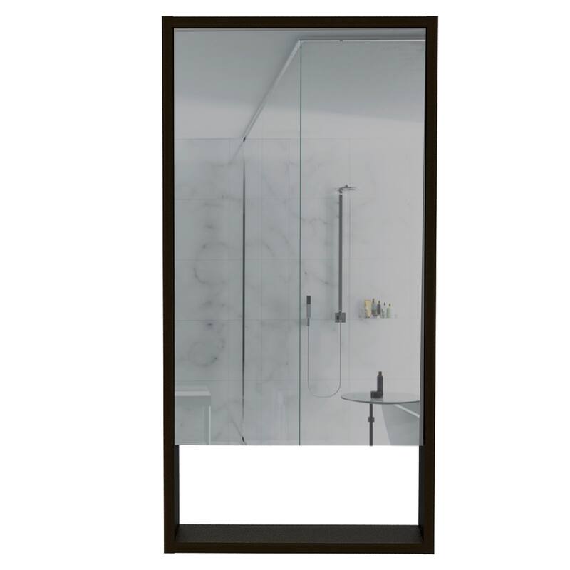 Medicine Cabinet with Mirror, One External Shelf and Two Internal Shelves, Light Gray Finish for Bathroom or Bedroom